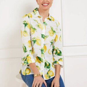 Talbots Modern Classic Shirt in Luscious Lemons Novelty Print Button-Up Sz XLP